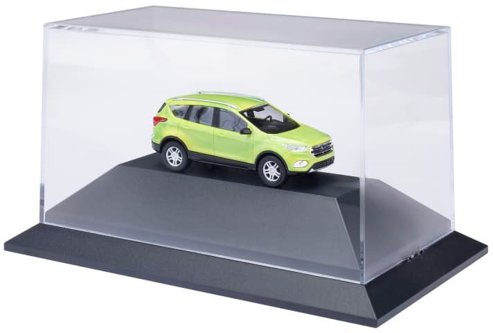 Die beiden Sondermodelle von Busch in 1:87 aus Basis des Kunststoffmodells des Ford Kuga sind diesmal in Hellgrün (oben) oder kunstvoll in Pink marmoriert. ]