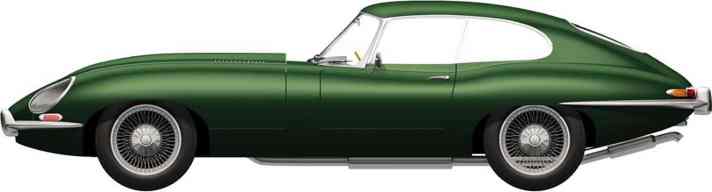Die Seitenansicht zeigt die ungewöhnlich rassigen Proportionen des Jaguar E-Type vielleicht am eindruckvollsten. Airfix zeichnet bei seinem 1:43-Kit das Coupé nach. ]