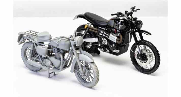 Die beste Nachricht zum Schluss: Es geht bei Corgi in 1:12 weiter, mit der Triumph Trophy TR6, die Steve McQueen in dem Film  “Gesprengte Ketten” fuhr. ]Foto: Werk/Michael Cleggs Blog