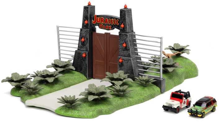 Wenn ein Modellauto-Hersteller wie Jada eine Nano-Serie vorstellt, dann sind die Modelle winzig. Stimmt auch beim Jurassic-Diorama. Denn die beiden beigelegten Autos messen je knapp vier Zentimeter ]Foto: Werk