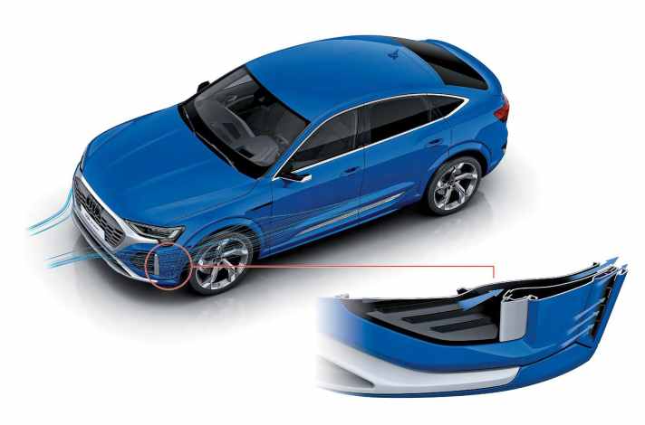 Auffällig an der Front sind unterhalb der Scheinwerfer die großen Air Curtains, die der verbesserten Aerodynamik dienen