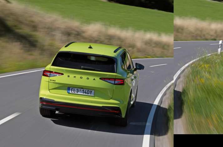 Selbst bei wirklich flotten Kurvenfahrten bleibt der Enyaq RS jederzeit exakt in der vorgegebenen Spur