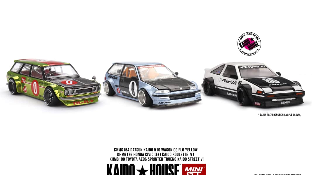 Mini GT kündigt krasses Kaido-House-Trio in 1:64 für August an