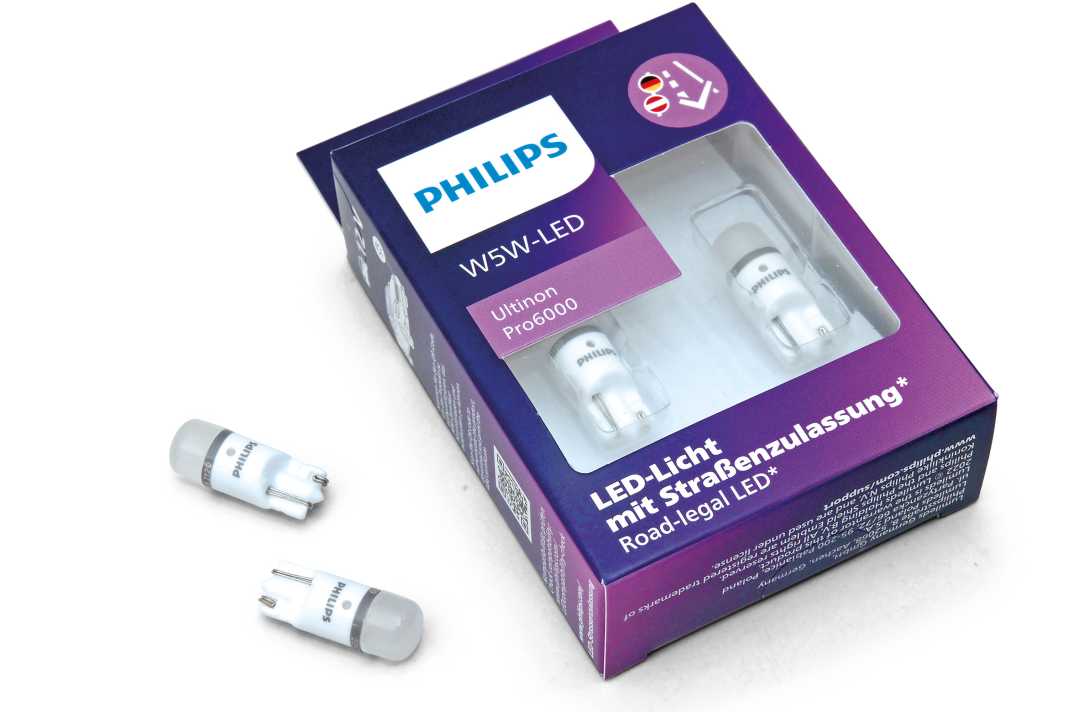 Die Philips W5W-LED Ultinon Pro6000 eignen sich für das vordere Standlicht einiger Konzernmodelle