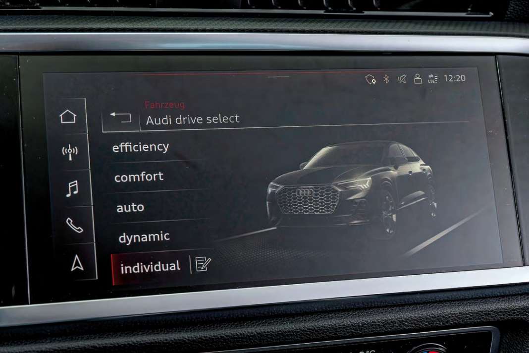 Fahrprofile sind beim Q3 Sportback serienmäßig an Bord, über „Individual“ kann man nach Belieben zusammenstellen
