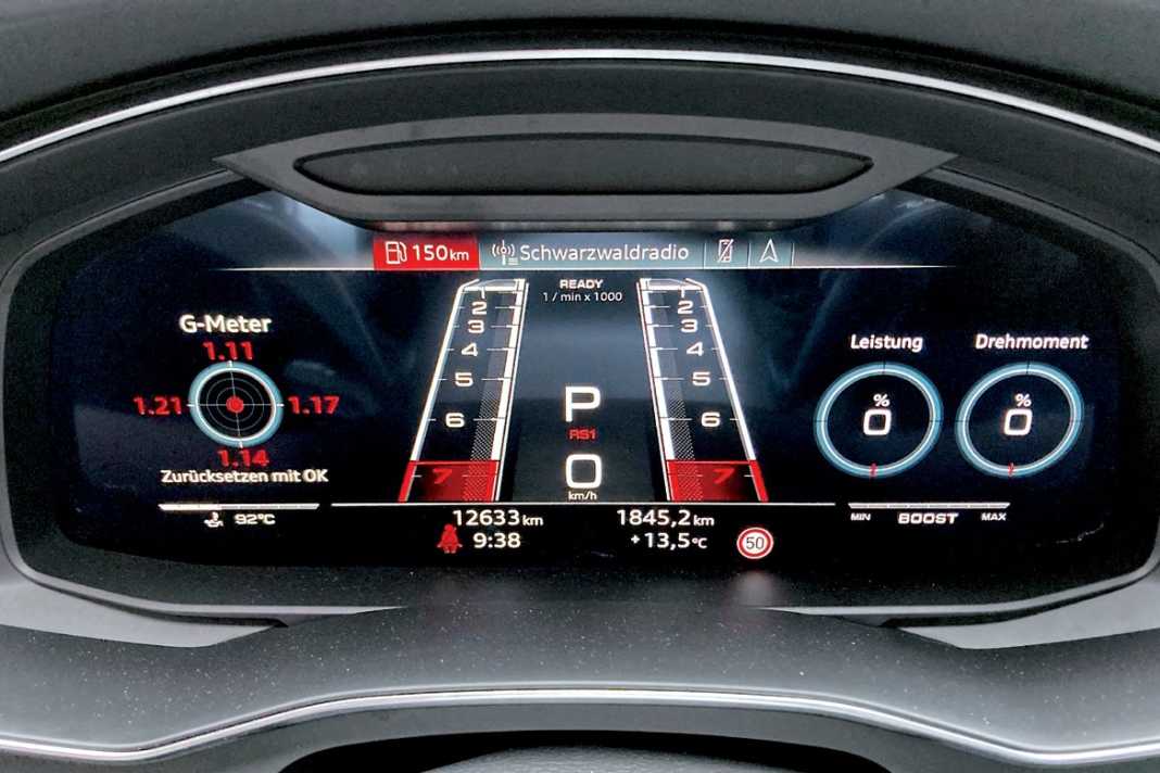Bereit zum Abheben: Virtual Cockpit Plus (150 Euro Aufpreis) mit RS-Performance-Anzeige, hier im Runway-Design