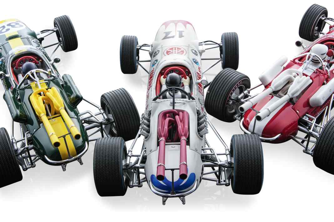 Der grüne Lotus gewann mit Jim Clark im Jahr 1965 die Indy 500. Auch die anderen 1:18er sind Oval-Racer en miniature.