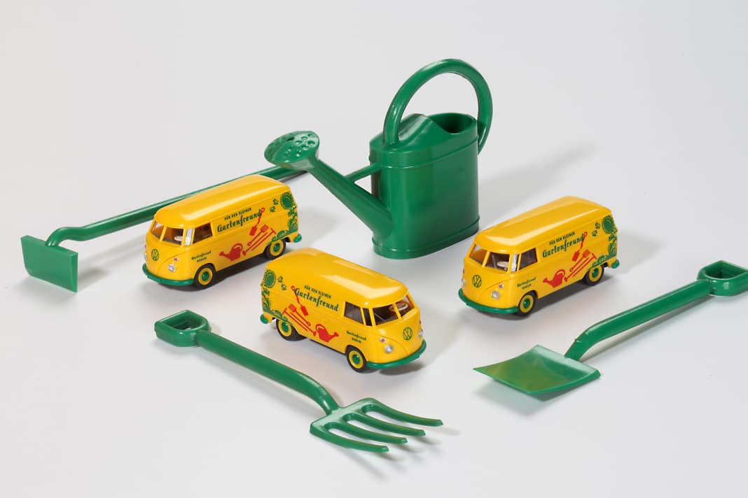 Auch als bunt gewandeter „Gartenfreund“ ist der Volkswagen T1 als Lieferwagen im Wiking-Programm in H0 unterwegs