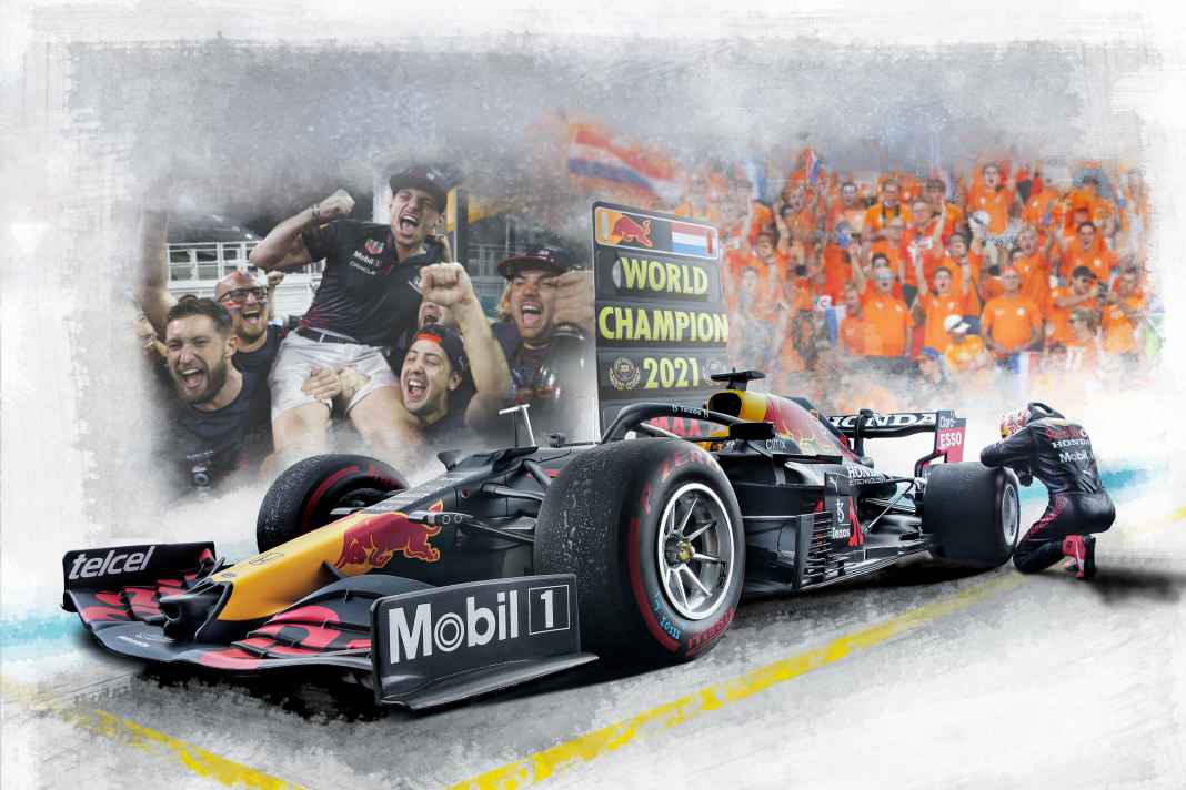 Das 1:12-Modell des Siegerautos von Abu Dhabi 2021 fängt einen ganz emotionalen Moment von Max Verstappen ein