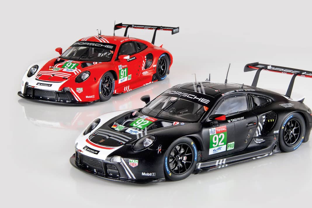 Die Le-Mans-Porsche von Minimax in 1:43 verbinden Top-Dekorationen, ein aufwendiges Interieur und filigrane Antennen miteinander