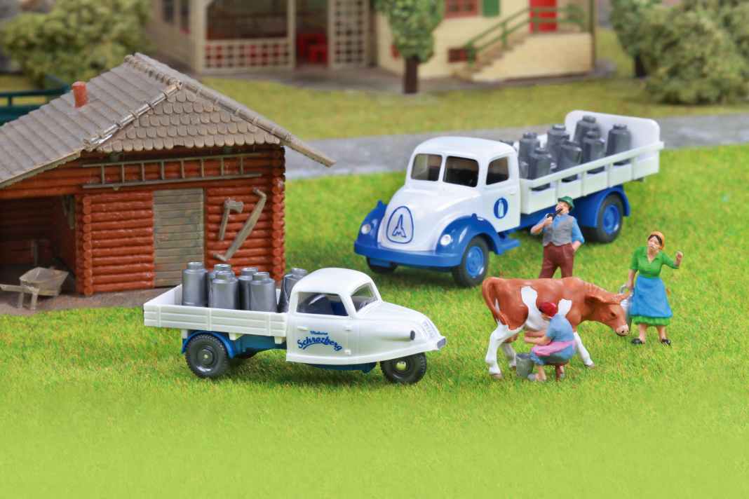 Die Milch ist bei Wiking ein Thema mit unterschiedlichen Fahrzeugkonzepten und kultigen Lebensmittelmarken