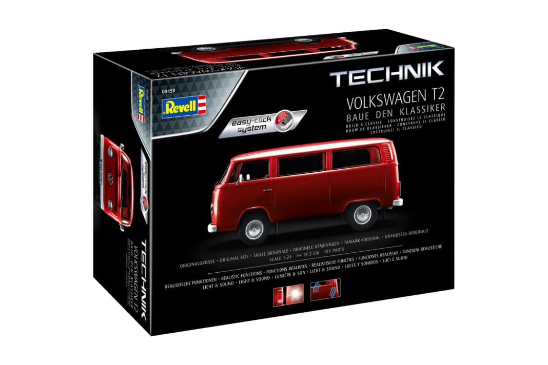 Im Bausatz sind alle Teile für den VW T2 und seine aufwendigen Technik-Features enthalten