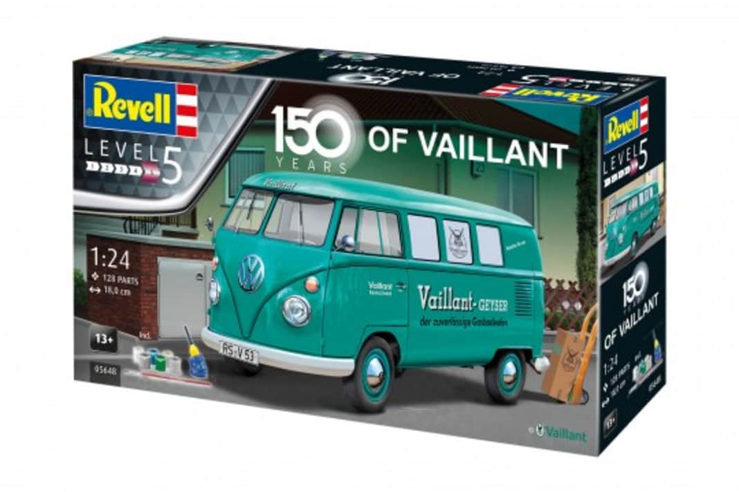 Der "Vaillant"-Bulli kommt als Geschenkset mit Pinsel, Farben und passendem Klebstoff