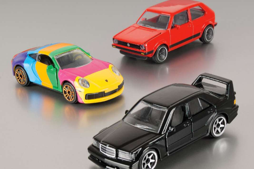 Porsche, Mercedes- Benz, Volkswagen: Die Sondermodelle von Majorette für Müller sind allesamt Auto-Ikonen