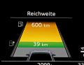 Im Virtual Cockpit wird die Gesamtreichweite zweigeteilt (E + Verbrenner) dargestellt