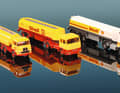 Egal ob Transporter, Pritsche, Aufsetzkipper oder Tankwagen, Fahrzeuge mit Shell- Logo ziehen sich als gelb-roter Faden durch das Wiking- Angebot in 1:87