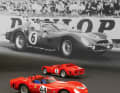 Die Startnummer 6 gewann 1962 Le Mans. Tecnomodel baut Versionen vom 330 TRI mit und ohne Überrollbügelverkleidung.