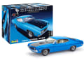 Der Revell-Kit des Ford Gran Torino schimmert in Blaumetallic auf dem Karton