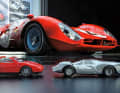 Vor dem Ferrari-Original des 330P4/412P parken der 348 TS von Wiking und das Prototypen-Modell aus dem 3D-Drucker