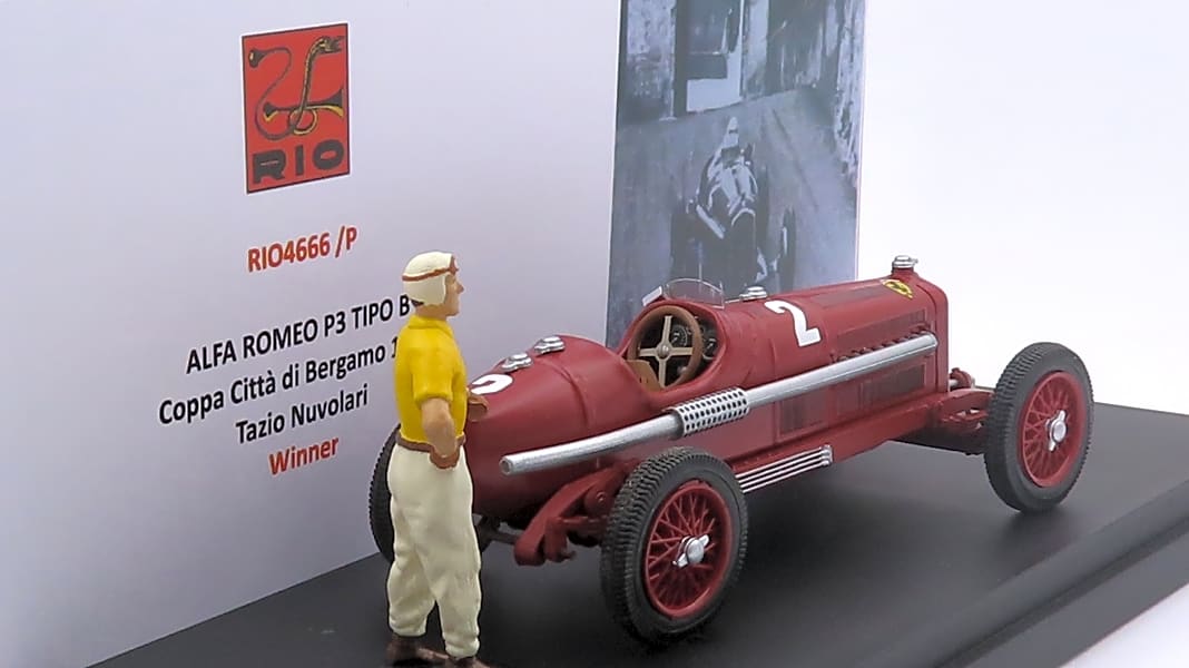 Rio bringt Tazio Nuvolaris Siegerwagen von 1935 aus Bergamo mit Figur in 1:43