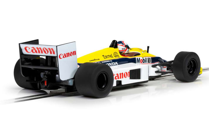 Den Siegerwagen von Nigel Mansell aus dem Großbritannien-GP liefert Scalextric in 1:32 passend zu seiner Autorennbahn selbstverständlich mit der originalgetreuen Pilotenfigur bald an die Fans aus]Foto: Werk