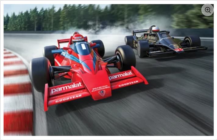 Dieses Zweierset widmet sich bei Scalextric dem GP von Schweden aus der Saison 1978 und umfasst den Sieger-Brabham von Niki Lauda und den ausgefallenen Lotus-Ford von Mario Andretti  in 1:32]Foto: Werk