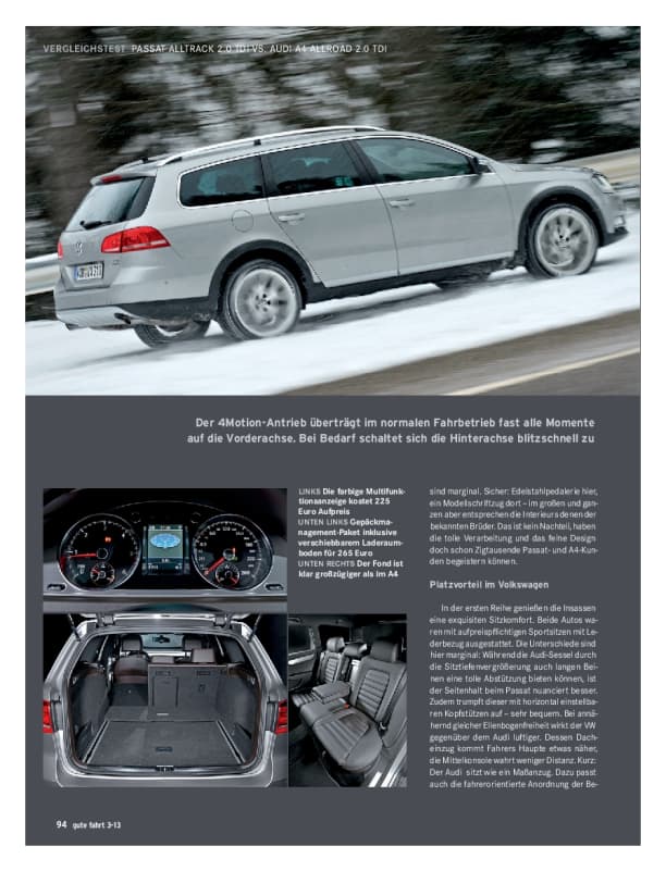 Vergleichstest Passat Alltrack 2.0 TDI 170 PS vs. Audi A4 Allroad 2.0