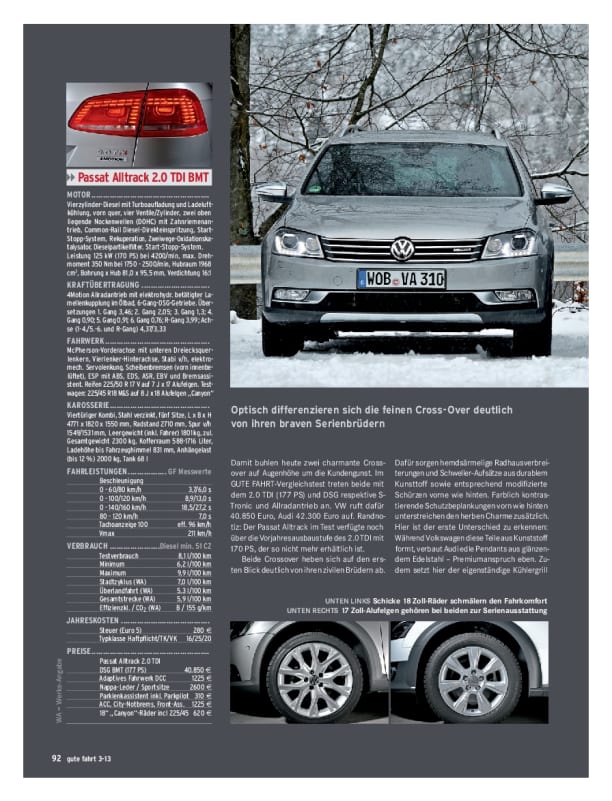 Vergleichstest Passat Alltrack 2.0 TDI 170 PS vs. Audi A4 Allroad 2.0