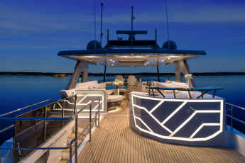 An open flybridge yacht for the Mediterranean