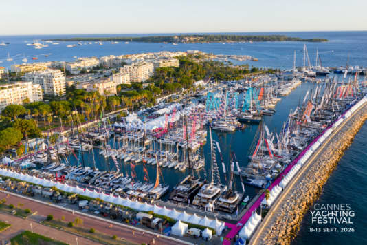 Heading for the sailing area at the Cannes Yachting Festival