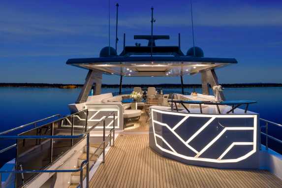 An open flybridge yacht for the Mediterranean