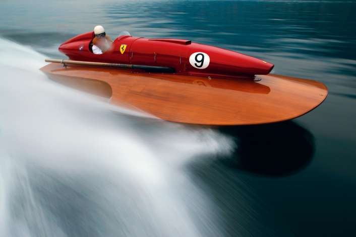 Ferrari engine in high-quality restored three-point boat