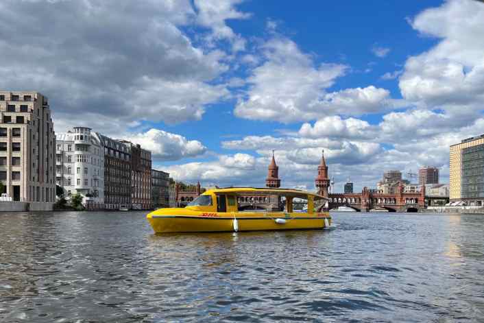 DHL boat transports parcels across Berlin's waterways