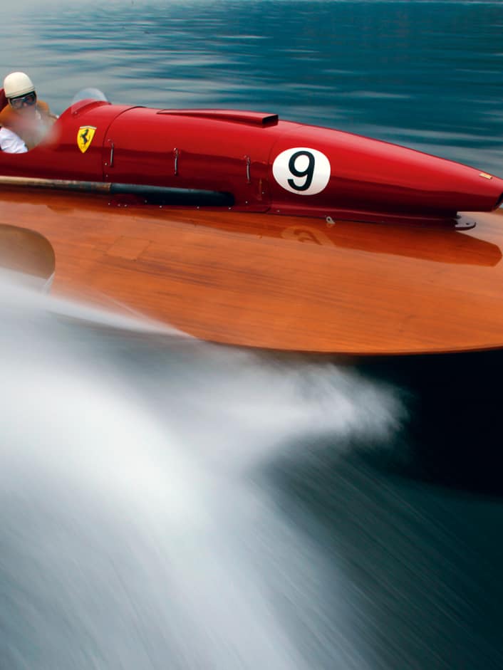 Ferrari engine in high-quality restored three-point boat