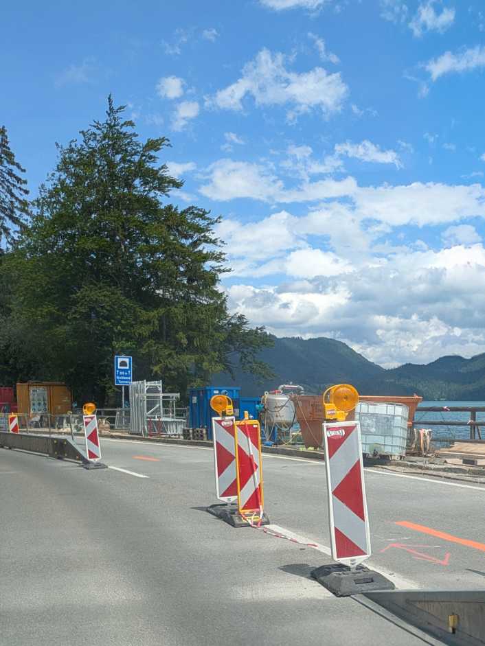 Roadworks are blocking access to the best spot on Lake Walchensee
