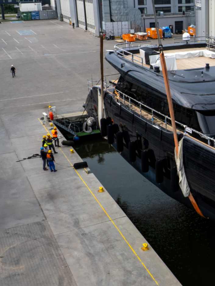 A large catamaran with electric propulsion and solar power