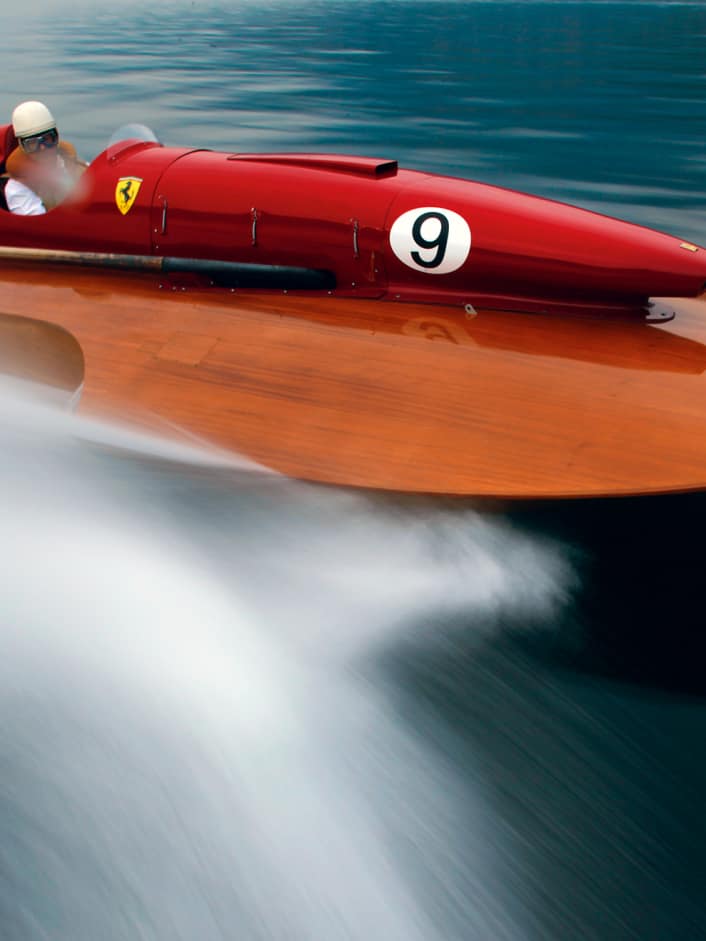 Ferrari engine in high-quality restored three-point boat