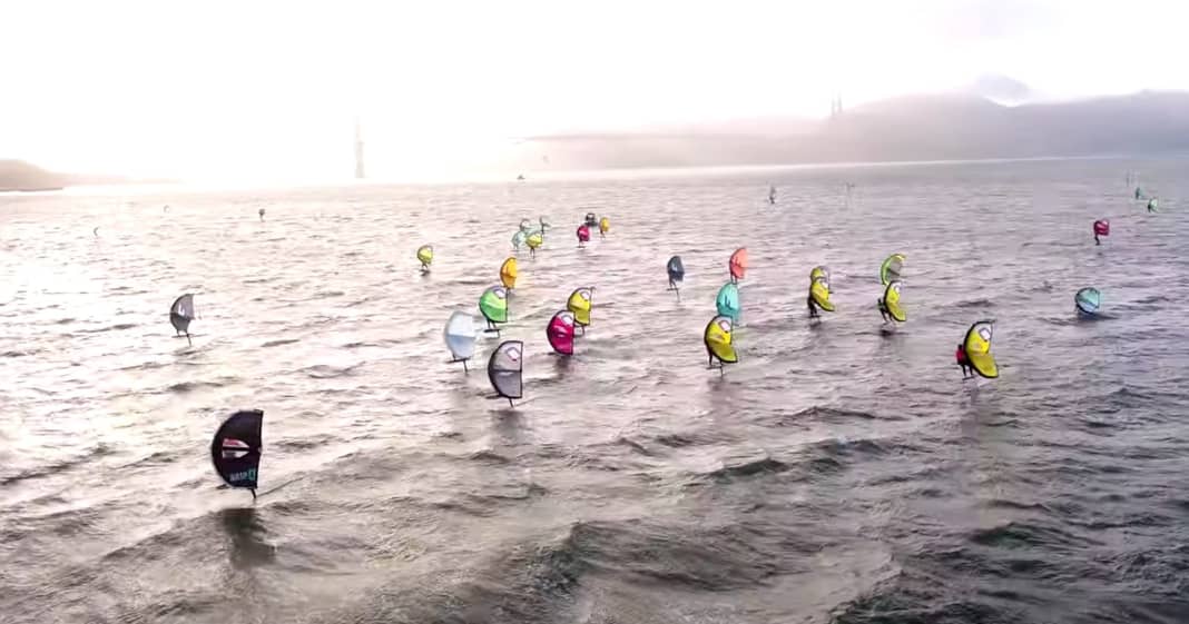Friday night wing foil racing surf