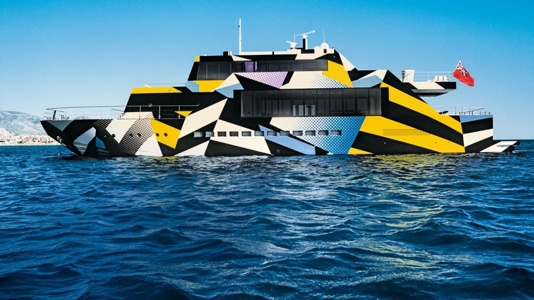 Camouflage and art motor yacht Guilty the floating gallery BOOTE