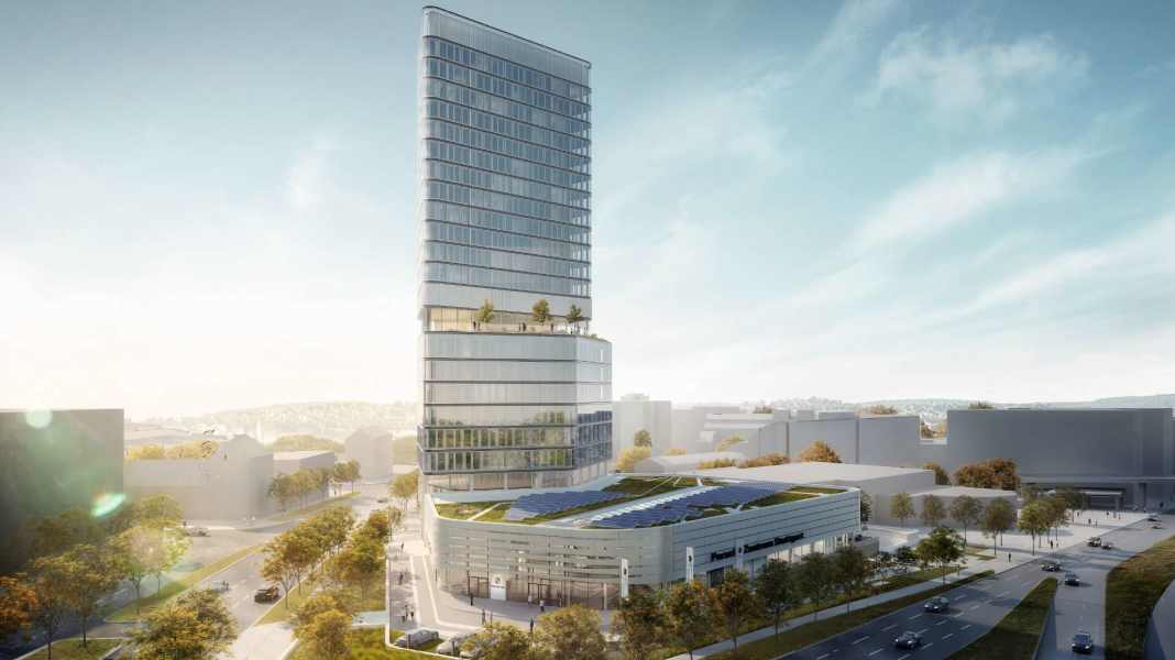 Bau des Porsche Design Tower und Porsche Zentrum Stuttgart