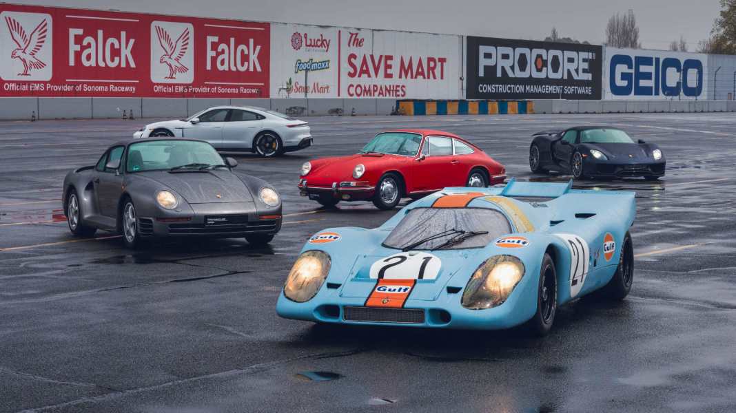 Porsche Supersportwagen auf der Rennstrecke: 901, 917, 959, 918 Spyder,Taycan