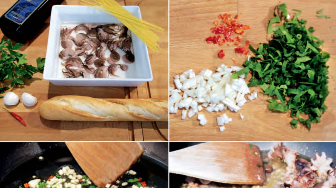Rezepte für die Bordküche - Aus der Bordküche: Babycalamares mit Spaghetti