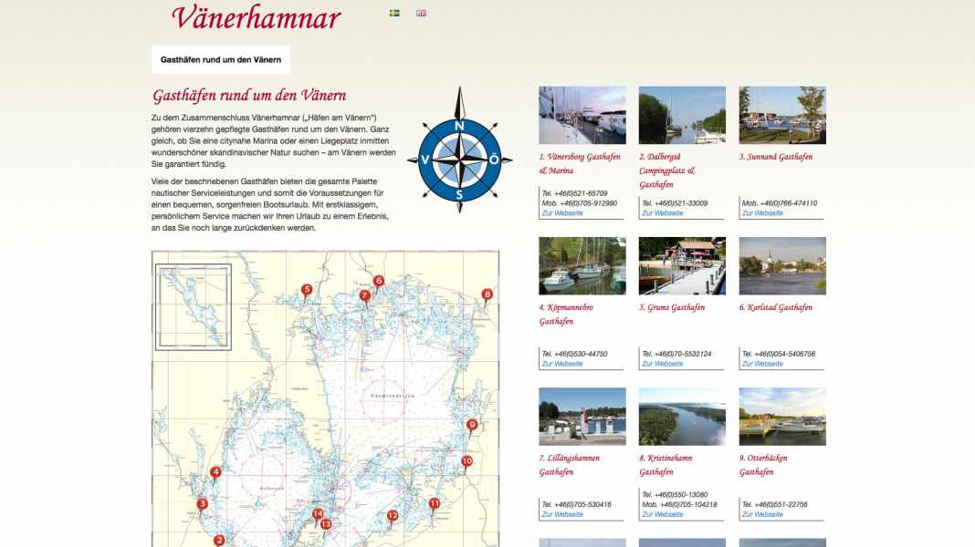 Sweden: Vänern: 14 harbours at a glance