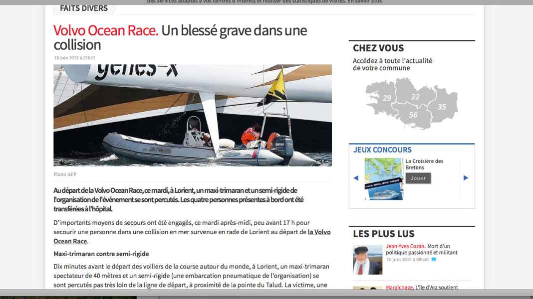 Volvo Ocean Race: grave incidente alla partenza della tappa