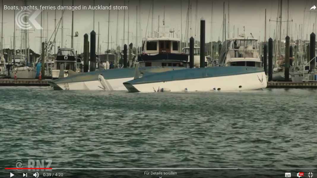 Storm in the harbour: Scary: Catamaran capsizes during storm in the harbour