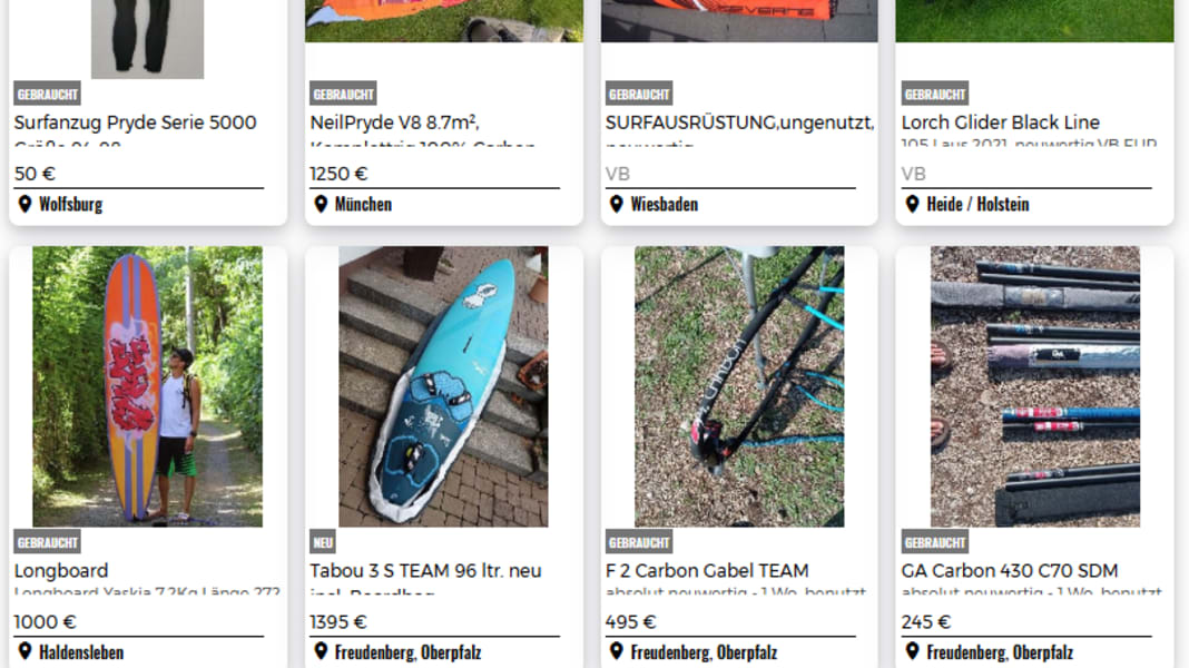 Kleinanzeigen: Gebrauchtes Material zum Windsurfen, Wingfoilen und SUP auf surf-magazin.de