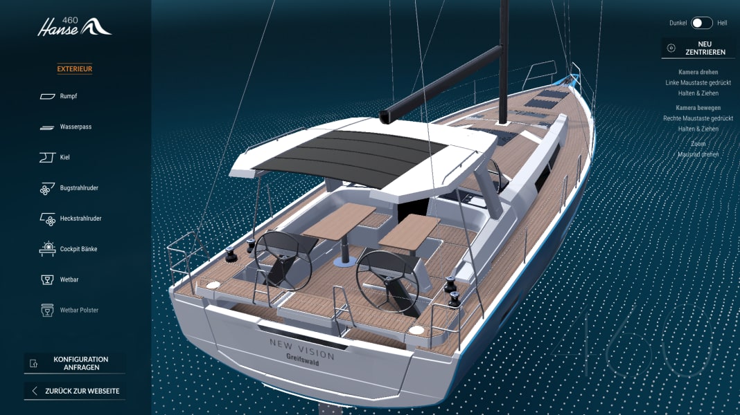 Hanse 460: Ausstattung und Optik in 3D konfigurieren