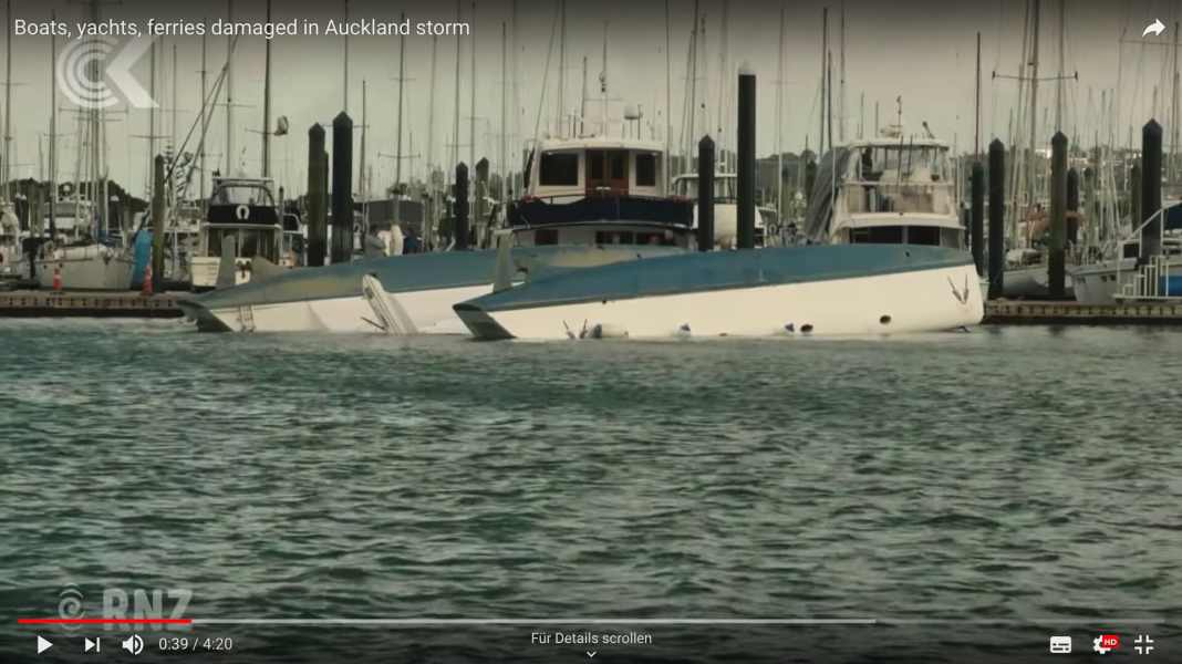Storm in the harbour: Scary: Catamaran capsizes during storm in the harbour