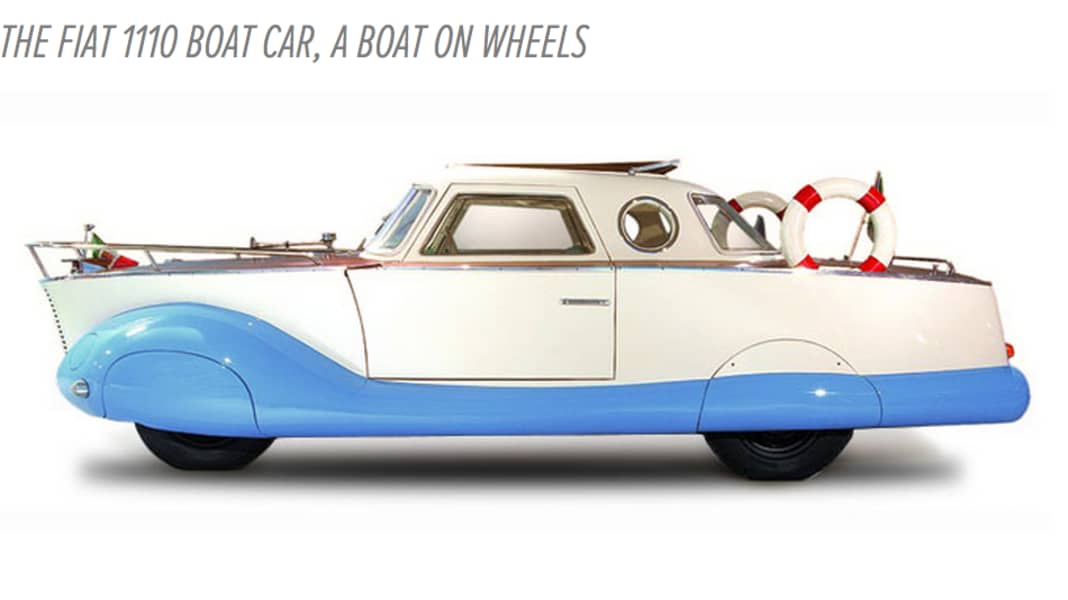 Fiat 1110 boat car - Boat on wheels from the 50s - The Fiat 1110 boat car is now in the Netherlands