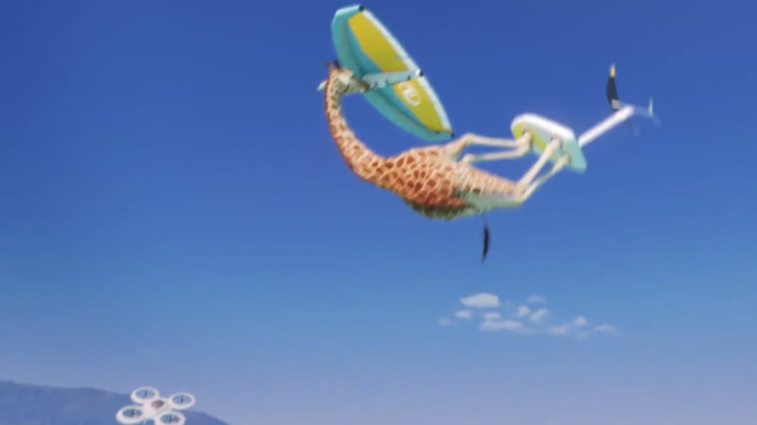 Net find: Giraffe goes wingfoiling